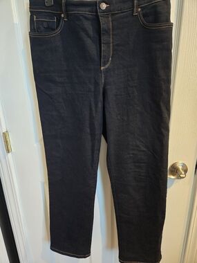 Dark Blue Womens Jeans - Classic Straight Fit, Size 16 Petite